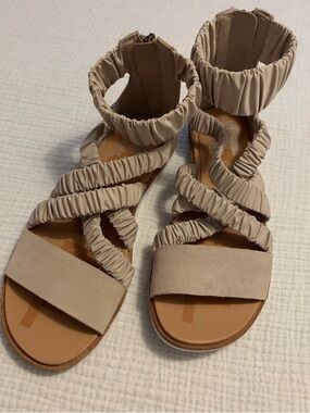 Sorel Neutral Taupe Leather Gladiator Ankle Sandals sz 6